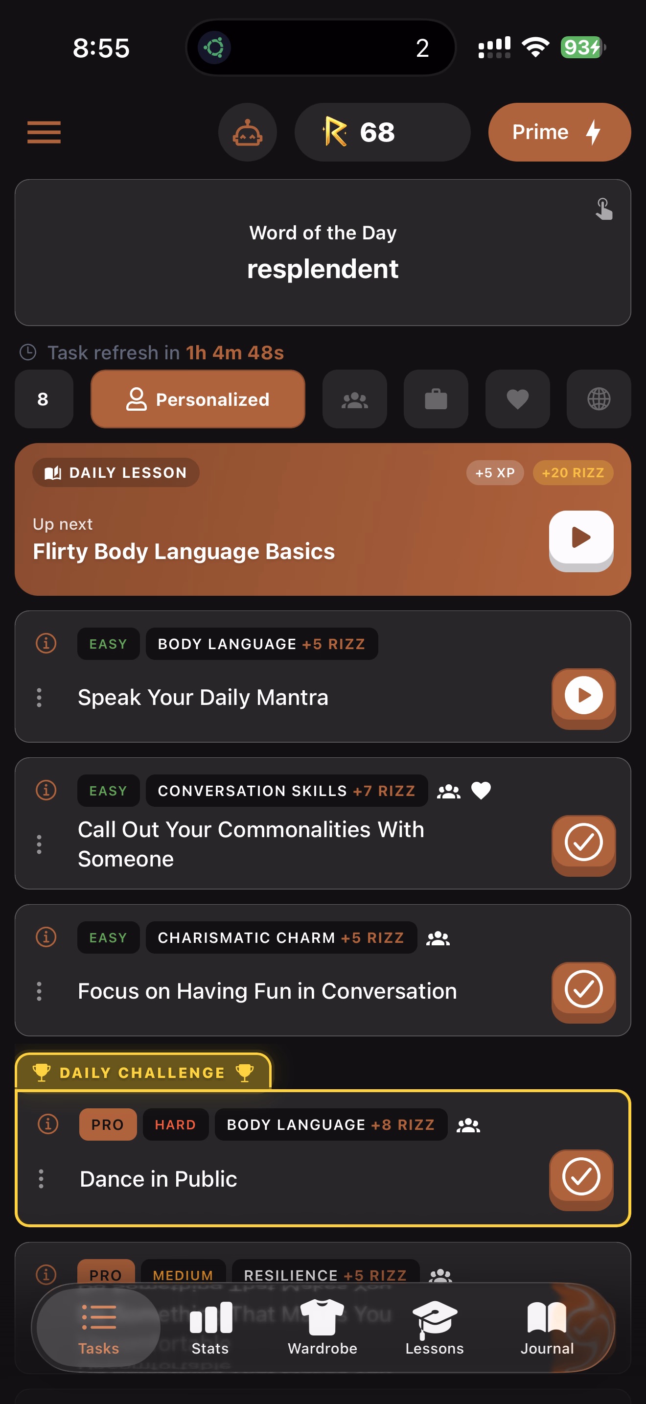 Rizzma app screen